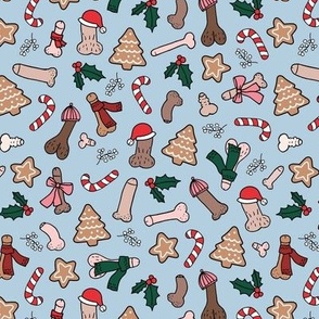 Christmas dick - seasonal candy canes cookies and holiday nude inclusive penis print red green on blue