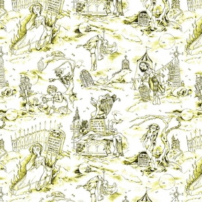 Gothic Graveyard Toile in Yellow -- Yellow Gothic Halloween Modern Toile -- 15.64in x 12.53in repeat -- 300dpi (50% of Full Scale)