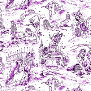 Gothic Graveyard Toile -- Witch Purple Gothic Halloween Modern Toile -- 18.77in x 15.03in repeat -- 250dpi (60% of Full Scale)