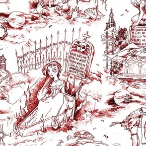 Gothic Graveyard Toile -- Blood Red Gothic Halloween Modern Toile --  31.29in x 25.05in repeat -- 150dpi (Full Scale)
