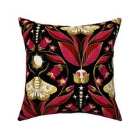 Whimsigothic Garden- Celestial Moth Belladonna Moody Floral- Ruby Red Black Gold- Regular Scale