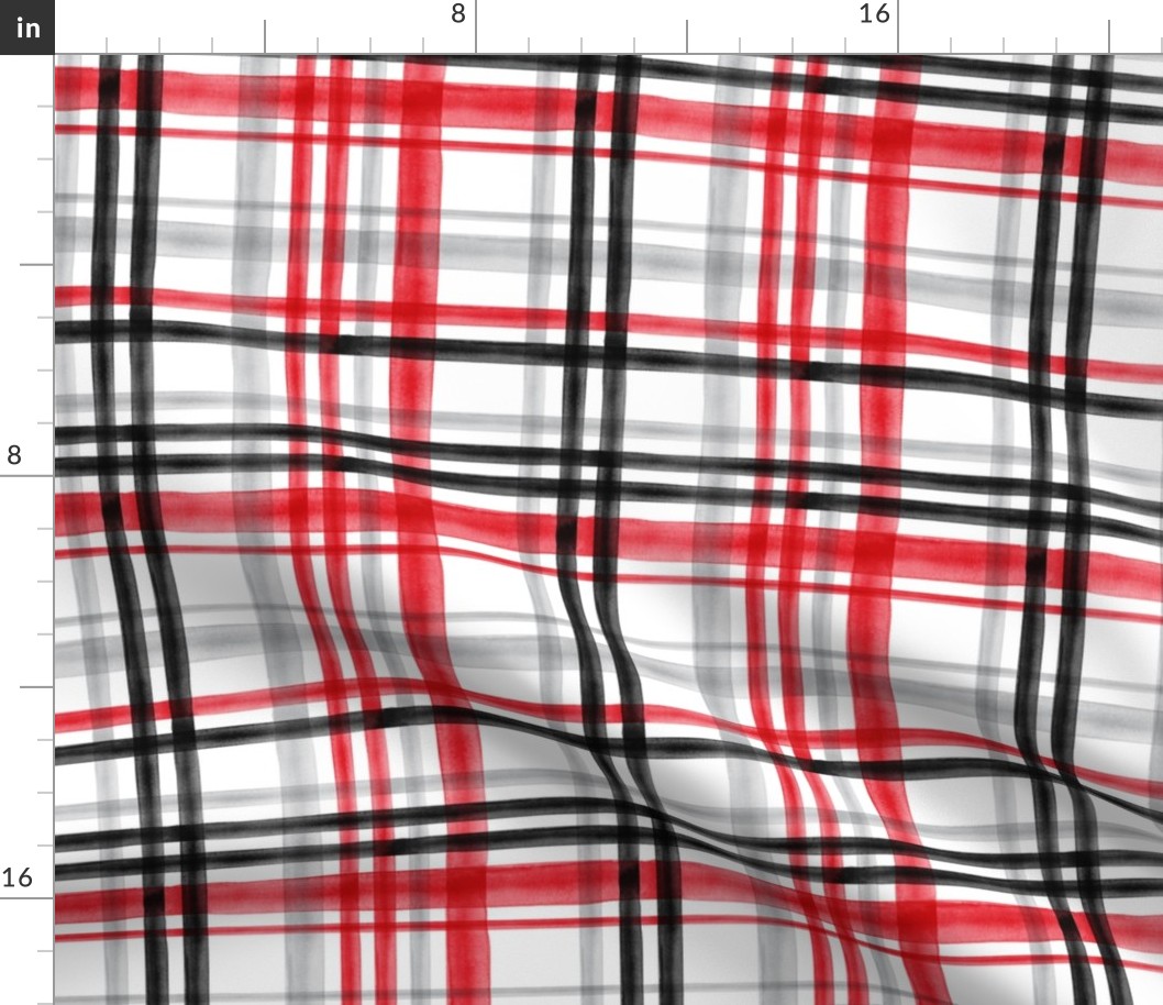 Red/Black watercolor plaid - black, red, grey - LAD19