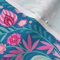 Folk Floral Bouquet large 12 wallpaper scale blue pink turquoise by Pippa Shaw