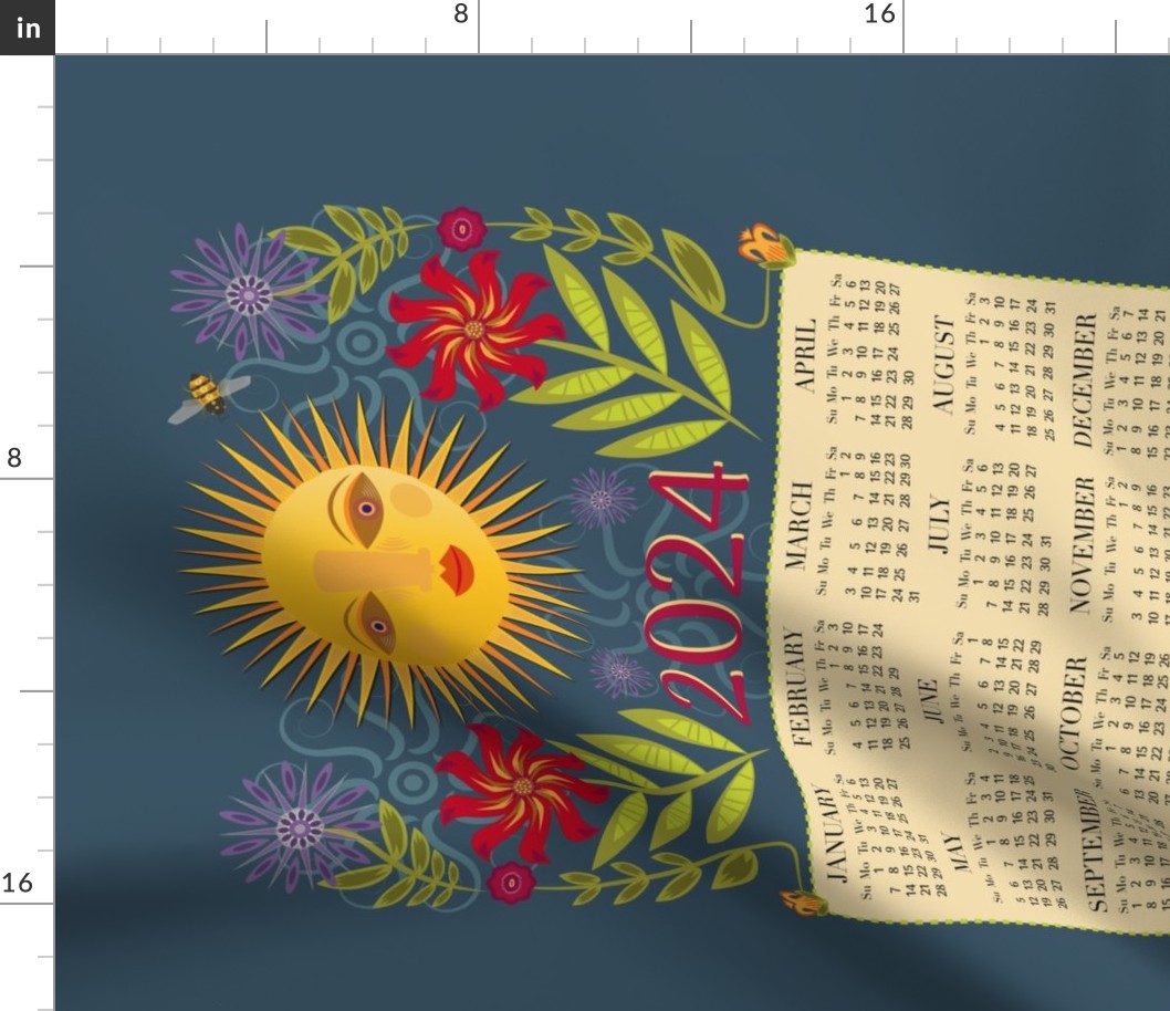 2024 Calendar tea towel Sunny Days 