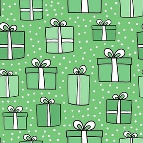 Medium Scale Gift Box Presents Joyful Christmas Doodles in Minty Green