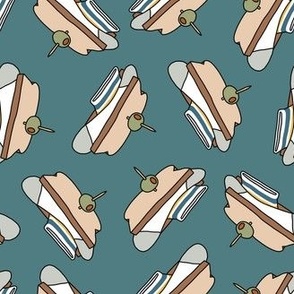 Sock Sandwiches - funny dog fabric - teal - LAD23