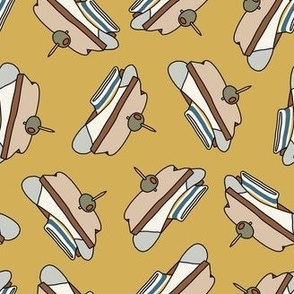 Sock Sandwiches - funny dog fabric - mustard - LAD23