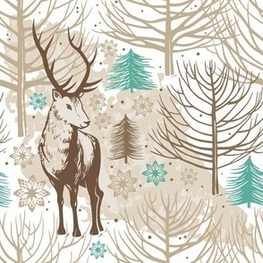 Snow forest and deer