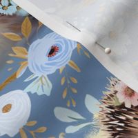 Little Sprouts & Fuzzy Snouts - Blue-Flowers on Chambray Blue Wallpaper 