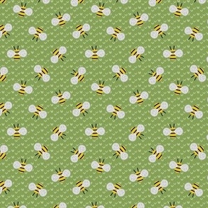 Bumblebees and cute florals in green 3 inch