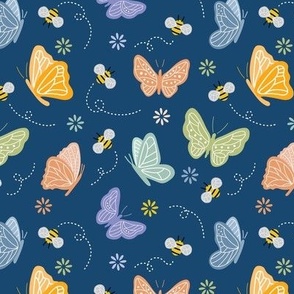Butterflies and Bees in Blue 6 inch