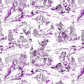 Gothic Graveyard Toile -- Witch Purple Gothic Halloween Modern Toile -- 15.64in x 12.53in repeat -- 300dpi (50% of Full Scale)