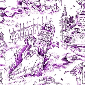 Gothic Graveyard Toile -- Witch Purple Gothic Halloween Modern Toile --  31.29in x 25.05in repeat -- 150dpi (Full Scale)