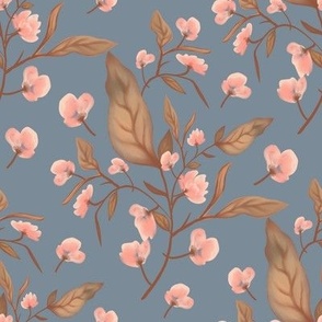 Pink  flowers on grey 