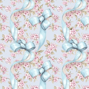 Blossoms and Bows  – Pale Blue Wallpaper 