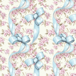 Blossoms and Bows  – Pale Cream Wallpaper 