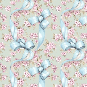 Blossoms and Bows  – Pistachio Wallpaper 