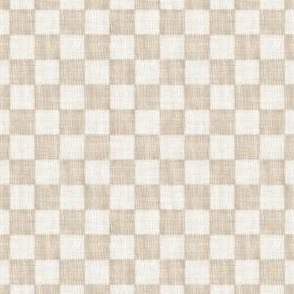 Textured Check - Ditsy Scale - Warm Beige - Linen Ikat fabric texture Checkers Checkerboard Neutral Tan