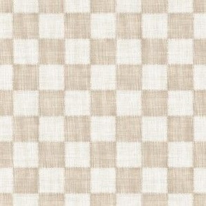 Textured Check - Small Scale - Warm Beige - Linen Ikat fabric texture Checkers Checkerboard Neutral Tan