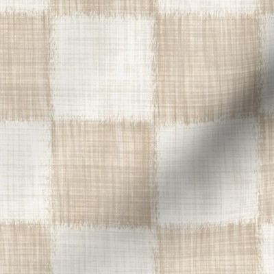 Textured Check - Large Scale - Warm Beige - Linen Ikat fabric texture Checkers Checkerboard Neutral Tan