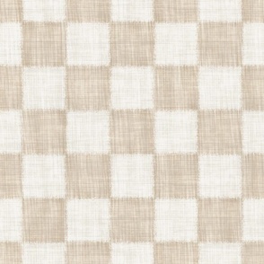 Textured Check - Large Scale - Warm Beige - Linen Ikat fabric texture Checkers Checkerboard Neutral Tan