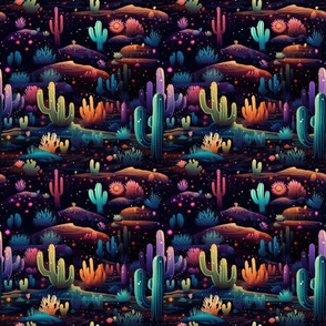 Bioluminescent Cactus Starry Desert Nightscape