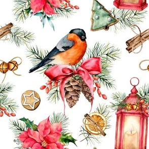 Christmas Bullfinch & lantern pattern 