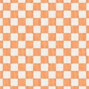 Textured Check - Ditsy Scale - Carrot Orange and Beige - Linen Ikat fabric texture Checkers Checkerboard Easter Spring