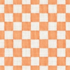 Textured Check - Small Scale - Carrot Orange and Beige - Linen Ikat fabric texture Checkers Checkerboard Easter Spring