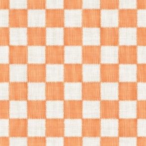 Textured Check - Medium Scale - Carrot Orange and Beige - Linen Ikat fabric texture Checkers Checkerboard Easter Spring
