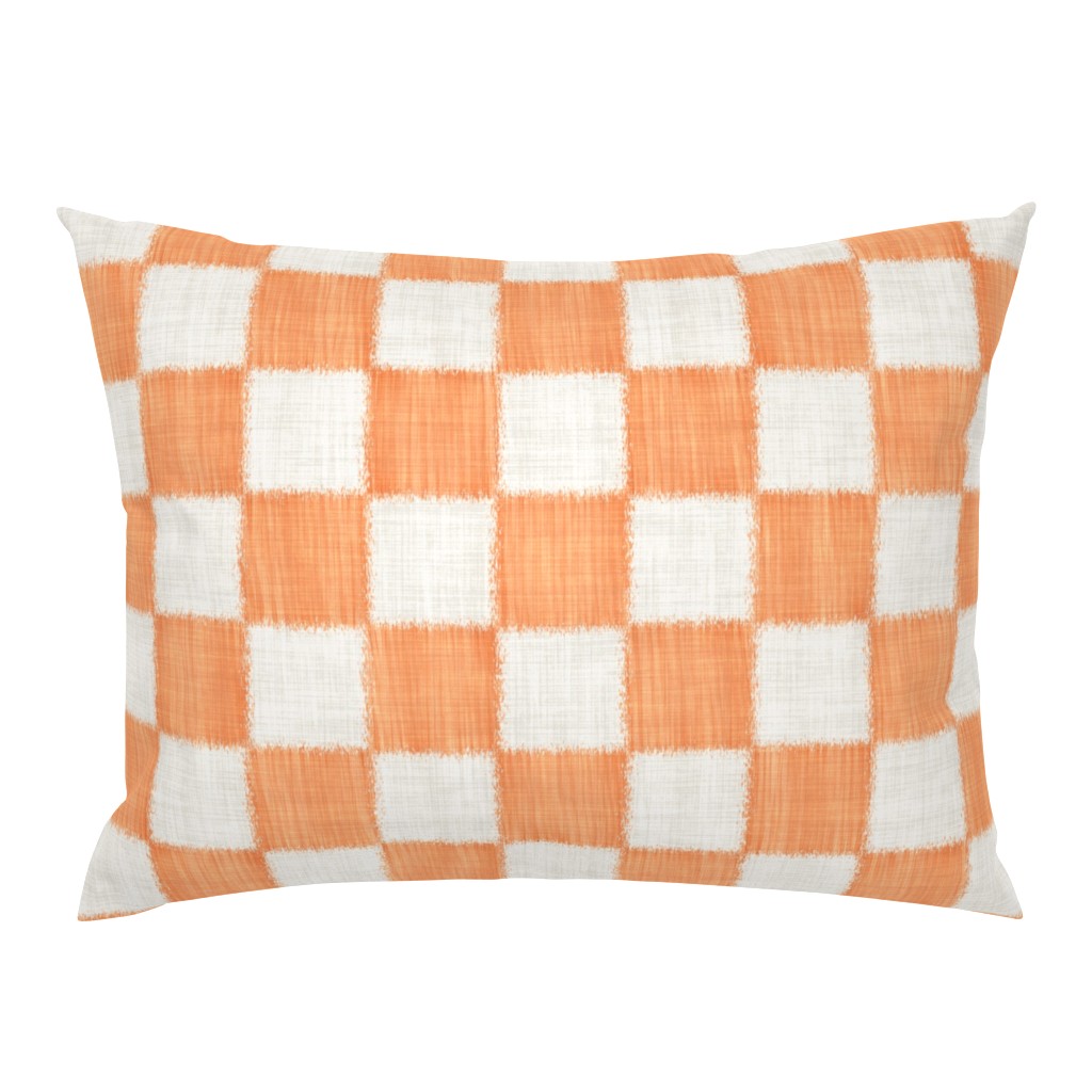Textured Check - Large Scale - Carrot Orange and Beige - Linen Ikat fabric texture Checkers Checkerboard Easter Spring