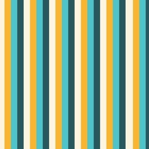 Small stripes  - cream white, yellow, teal blue and dark green