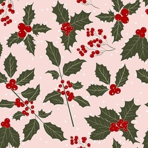 Holly Christmas Floral - Pink Christmas