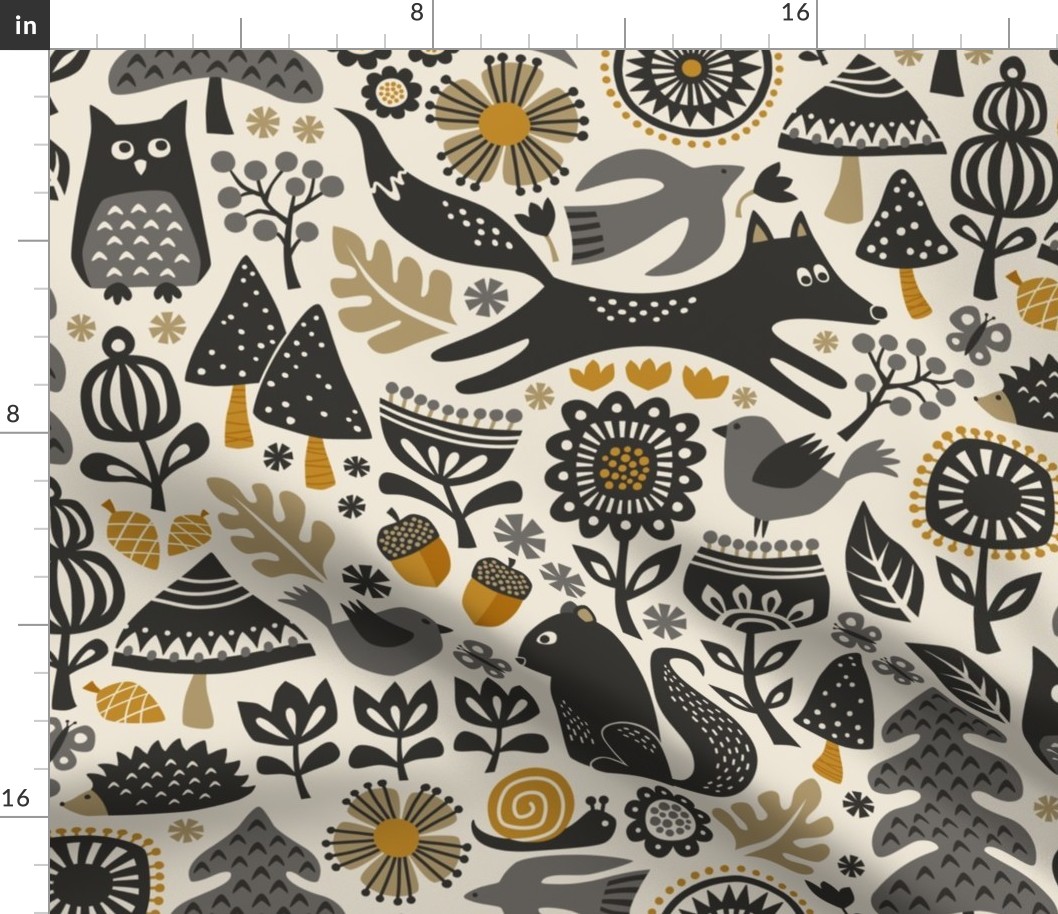 autumn forest / woodland - color v2: grey / black / mustard yellow (large scale)