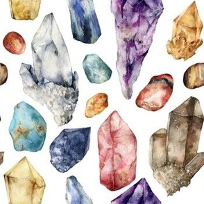 Gemstones crystals  pattern with citrine, aquamarine, topaz, quartz, amethyst, kyanite, turquoise