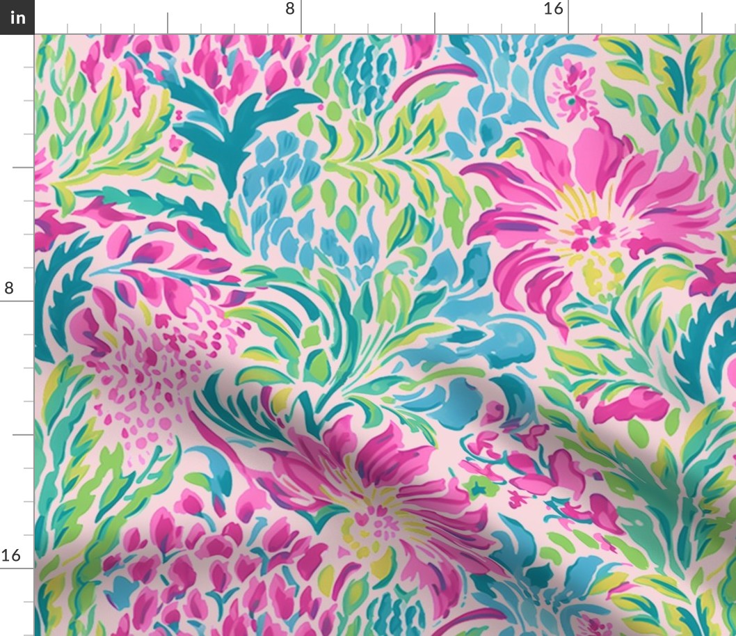 Island Blooms – Pinks/Teals on Pink 