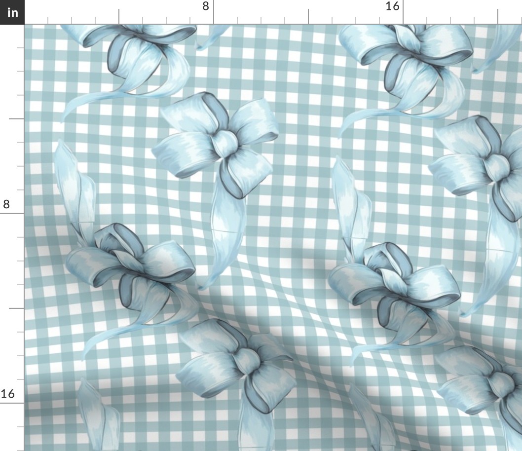 Bow-tiful Bash - French Blue Gingham Wallpaper 