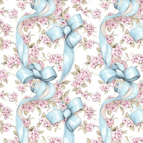 Blossoms and Bows  – White Wallpaper 