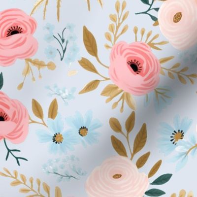 Budding  Blossom - Pale Blue Wallpaper – New 