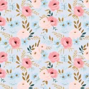 Budding  Blossom - Pale Blue Wallpaper – New 