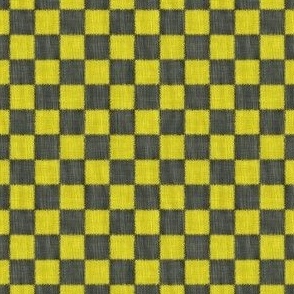 Textured Check - Ditsy Scale - Cyber Lime Yellow and Grey - Linen Ikat fabric texture Checkers Checkerboard Skateboard Boy