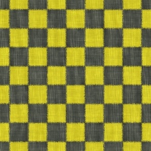Textured Check - Medium Scale - Cyber Lime Yellow and Grey - Linen Ikat fabric texture Checkers Checkerboard Skateboard Boy
