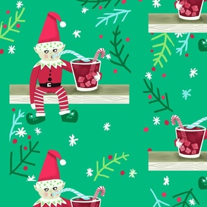 Naughty Christmas elf cocktails wallpaper scale