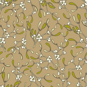 Mistletoe (Viscum) - Retro Christmas Collection - Olive, Charcoal on Dark Ivory BG - SPD Collab