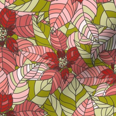 Poinsettia - Retro Christmas Collection - Poppy Red, Pink, Olive, Charcoal - SPD Collab
