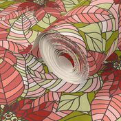 Poinsettia - Retro Christmas Collection - Poppy Red, Pink, Olive, Charcoal - SPD Collab
