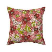 Poinsettia - Retro Christmas Collection - Poppy Red, Pink, Olive, Charcoal - SPD Collab