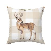 Large - Watercolour Buck and Trees on Gingham Plaid