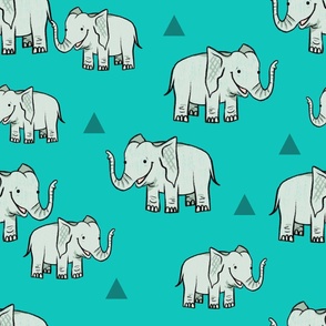 Elephants  on Turquoise with Triangles  - Zoo Map Coordinate - Large