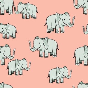 Elephants  on Pink  - Zoo Map Coordinate - Large